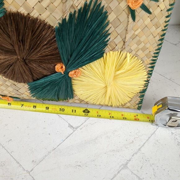 Vintage Large Woven Straw Raffia Bag Tote 1960s MCM Beach Floral - Picture 11 of 16